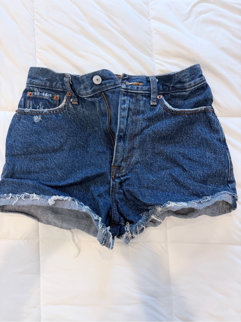 Abercrombie & Fitch Dark Blue Frayed Hem Denim Shorts